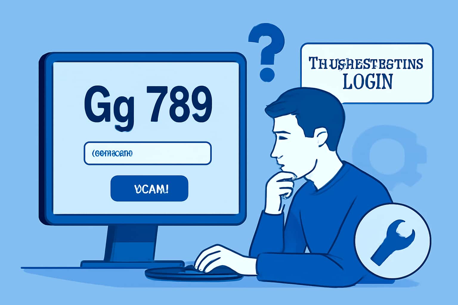 An informative graphic depicting troubleshooting steps for logging into Gg 789.