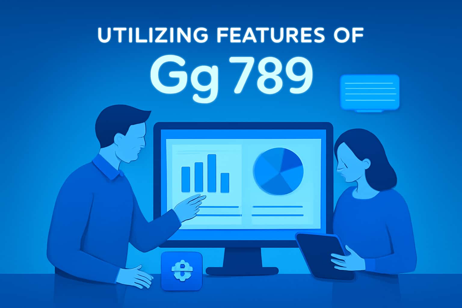 An informational graphic showcasing the features of Gg 789 with the text 'Utilizing Features of Gg 789' prominently displayed.